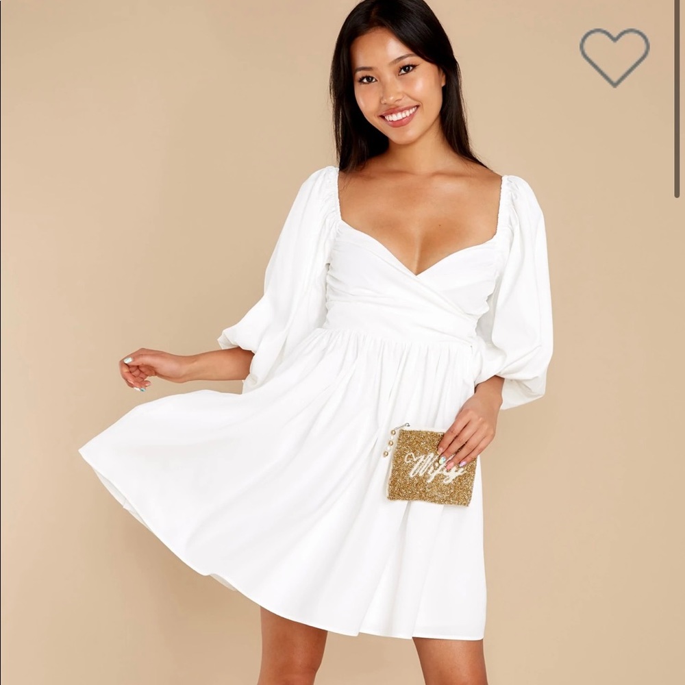 Puff Sleeve White Mini Dress *NEVER WORN*